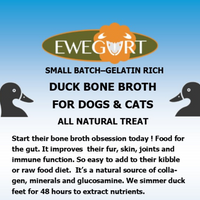 DUCK broth is great for protein allergies, arthritis & pets affected by cold weather & compromised auto-immune health