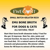 EMU broth is great for pets with inflammation, joint pain, protein allergies & compromised auto-immune health